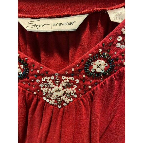 Stylish Red Top With Beaded Embellishments By Avenue Size 14/16 - Picture 2 of 4